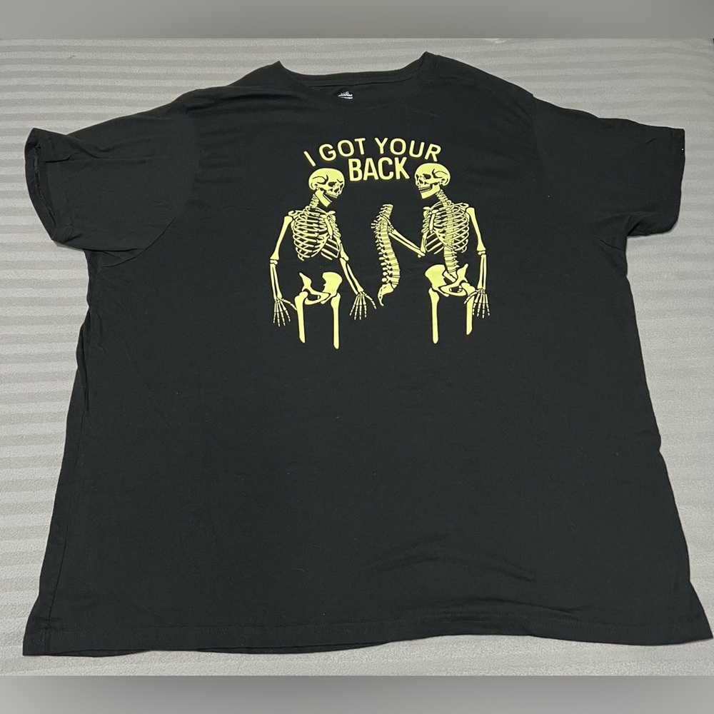 Skeleton Humor I Got Your Back Black Graphic Tee Halloween Crew Neck Men's 3XL